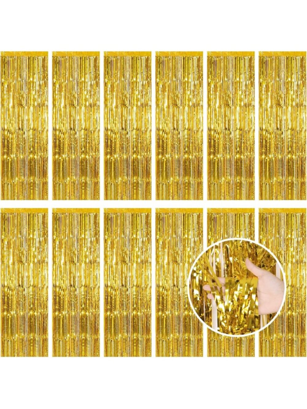Gold Foil Fringe Curtains - 12 Pack Tinsel Backdrop for Parties, Weddings